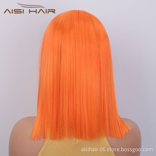 Aisi Hair Medium Long 16 Inch Cosplay Orange Wig Swiss Lace Wig Silky Straight Synthetic Lace Frontal Hair Wigs For Black Women
